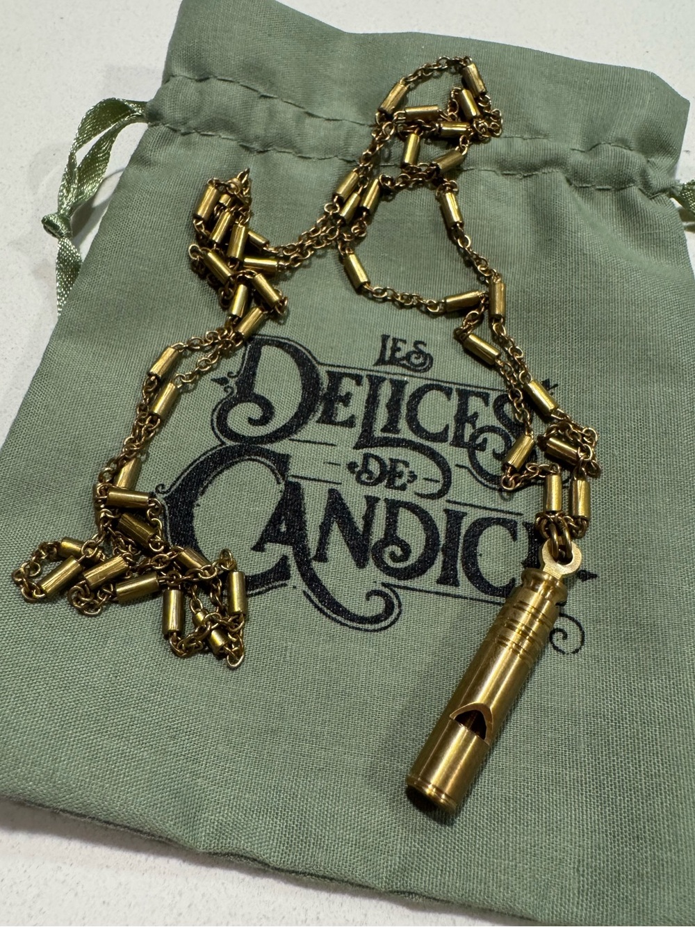 Les Délices de Candice Whistle 35” Necklace Gold Tone
